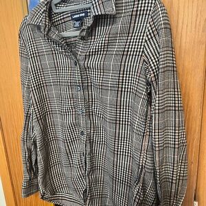 Lands' End Black and White Plaid Button-Down Shirt